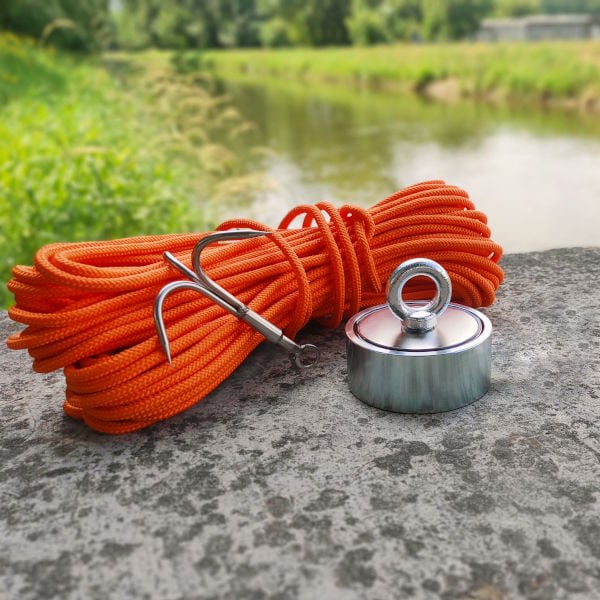 Magnetfischen-Set PREMIUM TRAVEL (doppelseitiger Magnet 500 kg + Haken + Seil 30 Meter + Transportbox)