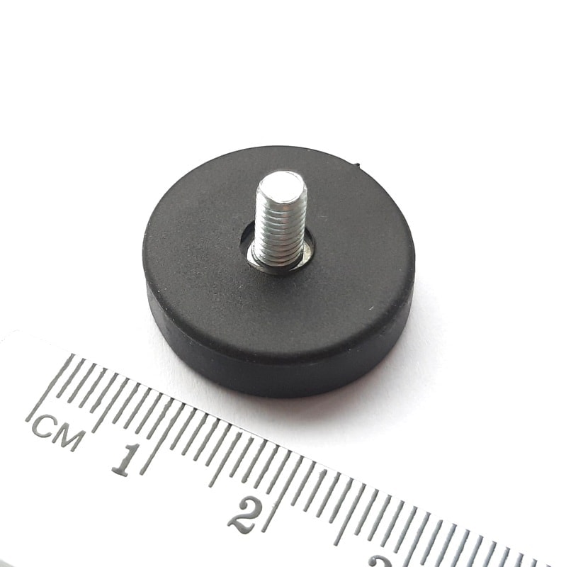Topfmagnet mit Gewindezapfen, 22x6 mm, gummiert