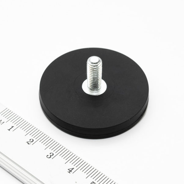Topfmagnet mit Gewindezapfen, 43x6 mm, gummiert