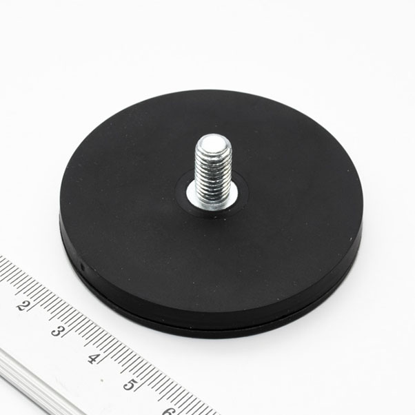 Topfmagnet mit Gewindezapfen, 66x8,5 mm, gummiert