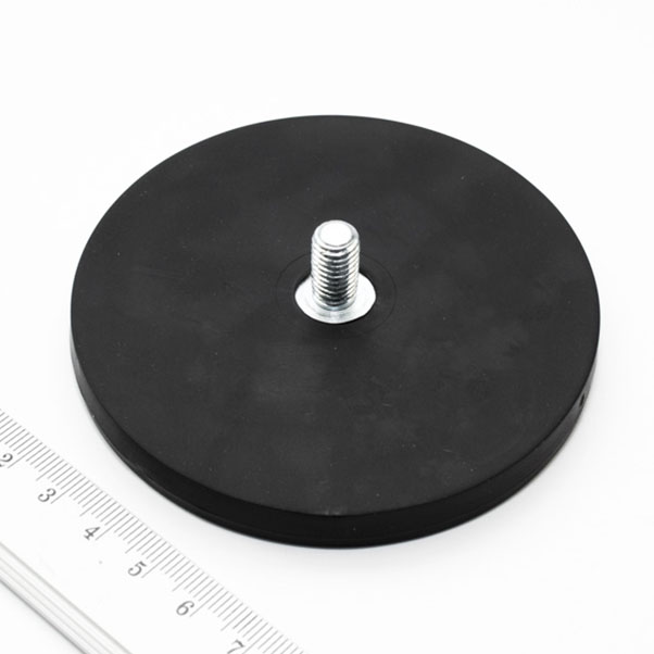Topfmagnet mit Gewindezapfen, 88x8,5 mm, gummiert
