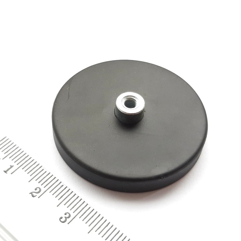Topfmagnet mit Innengewinde, 43x6 mm, gummiert