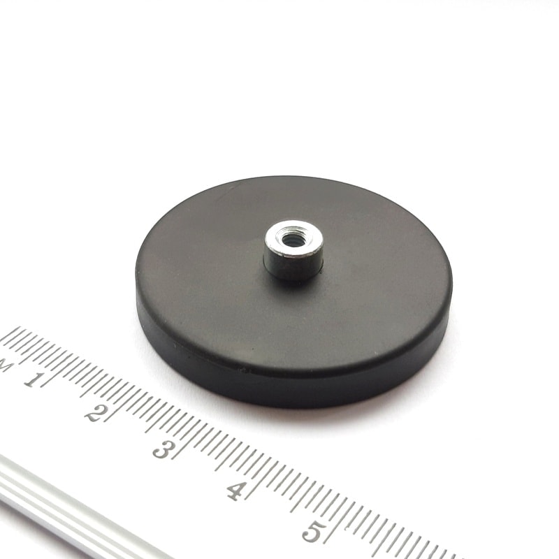 Topfmagnet mit Innengewinde, 43x6 mm, gummiert