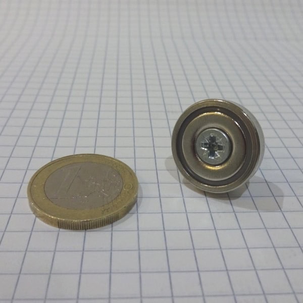 Topfmagnet mit Schraubloch, 20x6 mm