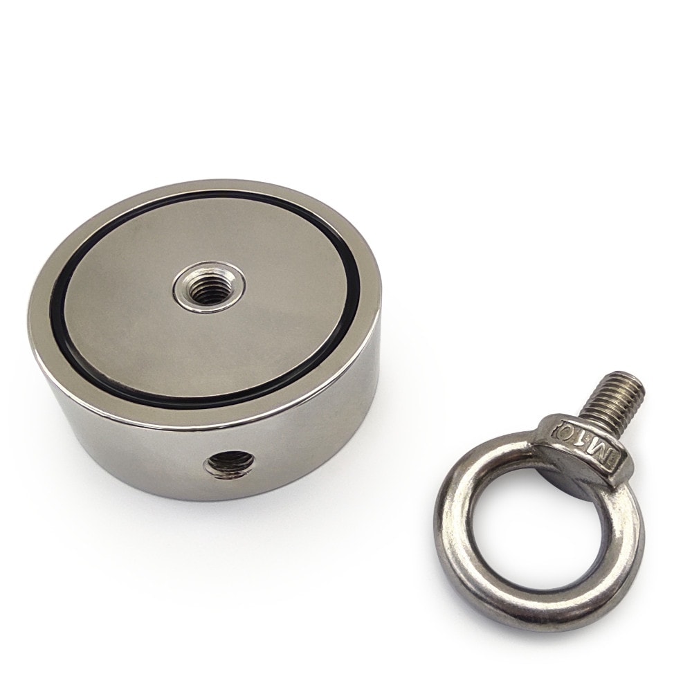 Extrem starker Neodym-Magnet für Magnetfischen – Magnet mit Ringschraube, doppelseitig – Haftkraft 2x310 kg