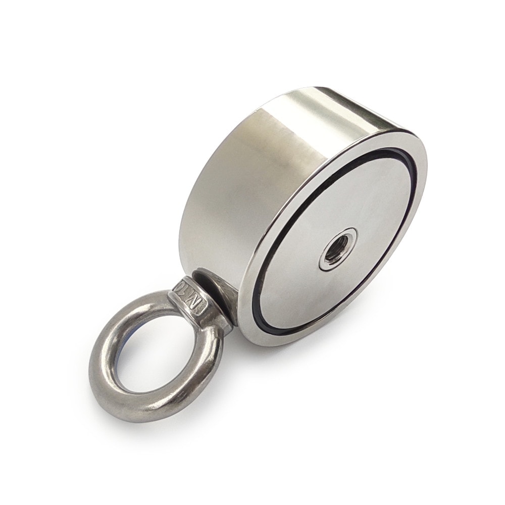 Extrem starker Neodym-Magnet für Magnetfischen – Magnet mit Ringschraube, doppelseitig – Haftkraft 2x310 kg