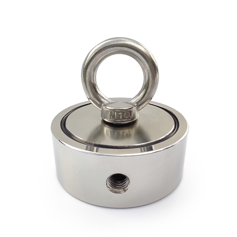 Extrem starker Neodym-Magnet für Magnetfischen – Magnet mit Ringschraube, doppelseitig – Haftkraft 2x310 kg