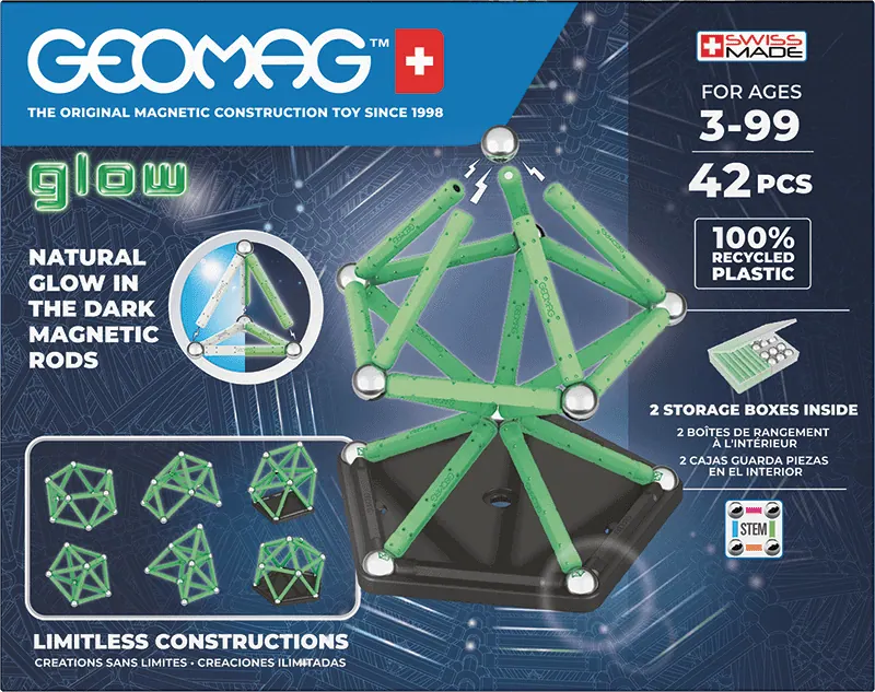 Magnetisches Bauset Geomag Glow recycelt 42, Teile