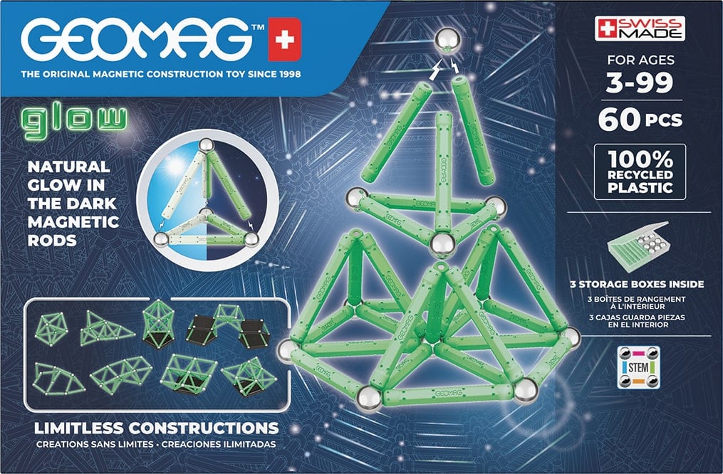 Magnetisches Bauset Geomag Glow recycelt 60, Teile