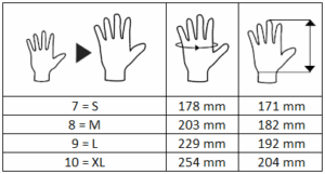 Magnetfischen-Handschuhe Größentabelle