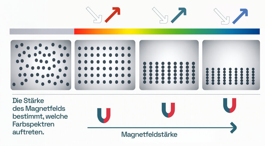 farbige Spektren entsprechend der Magnetstärke